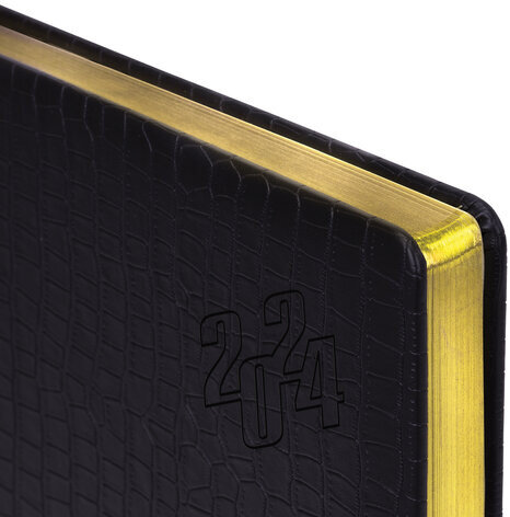 Ежедневник датированный 2024 БОЛЬШОЙ ФОРМАТ 210х297 мм А4, BRAUBERG "Comodo", под кожу, черный, 114774