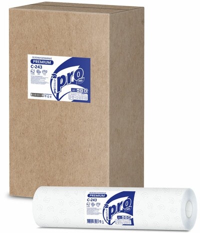 Простыни бумажные рулонные с перфорацией 50 м PROtissue PREMIUM, 2-слойные, 135 листов 37х50 см, С243