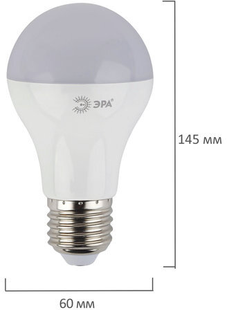 Лампа светодиодная ЭРА, 11 (100) Вт, цоколь E27, грушевидная, теплый белый свет, 25000 ч., LED, smdA60-10w-827-E27, Б0020532