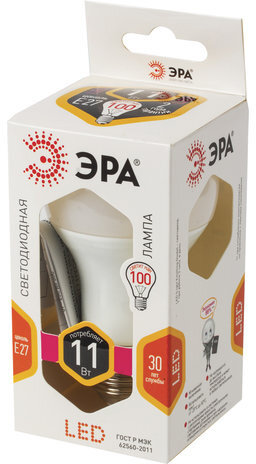 Лампа светодиодная ЭРА, 11 (100) Вт, цоколь E27, грушевидная, теплый белый свет, 25000 ч., LED, smdA60-10w-827-E27, Б0020532