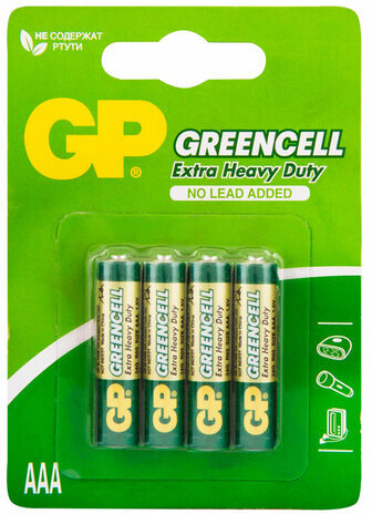 Батарейки КОМПЛЕКТ 4 шт., GP GreenCell AAA (R03, 24G), солевые, мизинчиковые, блистер, 24G-2CR4