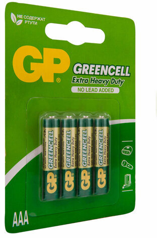 Батарейки КОМПЛЕКТ 4 шт., GP GreenCell AAA (R03, 24G), солевые, мизинчиковые, блистер, 24G-2CR4