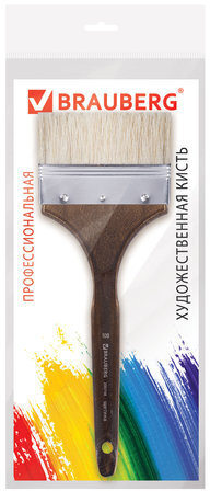 Кисть художественная профессиональная BRAUBERG ART CLASSIC, щетина, флейц, № 100, короткая ручка, 200748