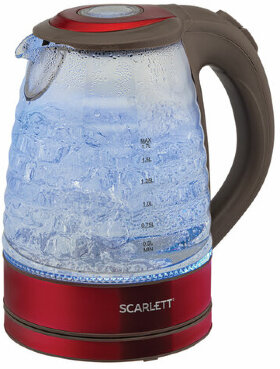 Чайник SCARLETT SC-EK27G62, 1,7 л, 2200 Вт, закрытый нагревательный элемент, стекло, красный