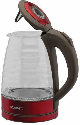 Чайник SCARLETT SC-EK27G62, 1,7 л, 2200 Вт, закрытый нагревательный элемент, стекло, красный