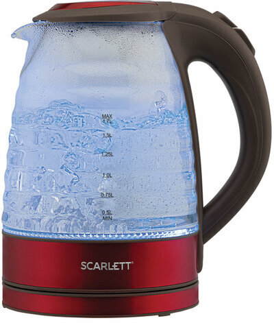 Чайник SCARLETT SC-EK27G62, 1,7 л, 2200 Вт, закрытый нагревательный элемент, стекло, красный