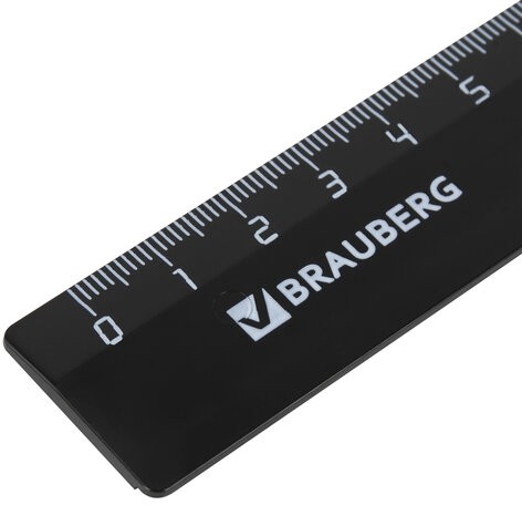 Линейка пластиковая 20 см, BRAUBERG, непрозрачная, черная, 210607