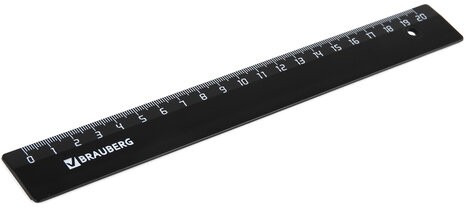 Линейка пластиковая 20 см, BRAUBERG, непрозрачная, черная, 210607