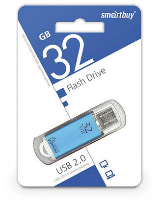 Флеш-диск 32 GB, SMARTBUY V-Cut, USB 2.0, металлический корпус, синий, SB32GBVC-B