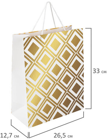 Пакет подарочный 26,5x12,7x33 см ЗОЛОТАЯ СКАЗКА "Gold Luxury", тиснение фольгой, белый, 608249