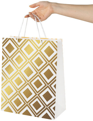 Пакет подарочный 26,5x12,7x33 см ЗОЛОТАЯ СКАЗКА "Gold Luxury", тиснение фольгой, белый, 608249