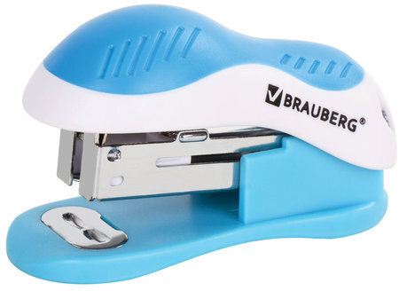 Степлер №24/6, 26/6 МИНИ BRAUBERG "JET", до 15 листов, эргономичный, бело-голубой, 227758