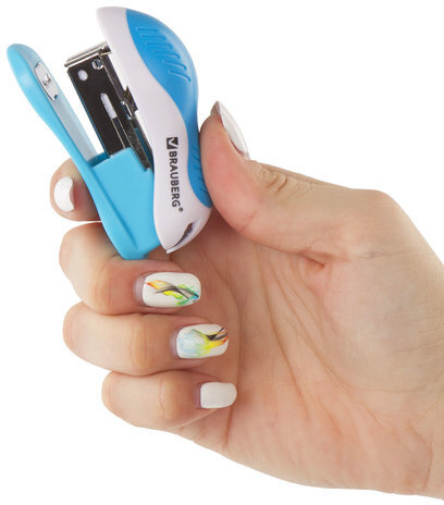 Степлер №24/6, 26/6 МИНИ BRAUBERG "JET", до 15 листов, эргономичный, бело-голубой, 227758