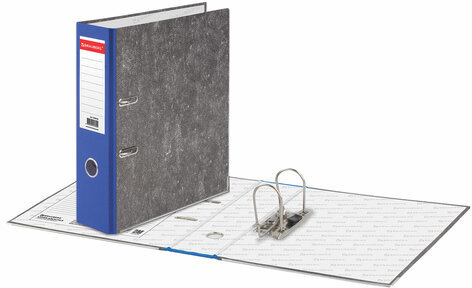 Папка-регистратор BRAUBERG, усиленный корешок, мраморное покрытие, 80 мм, с уголком, синяя, 228028