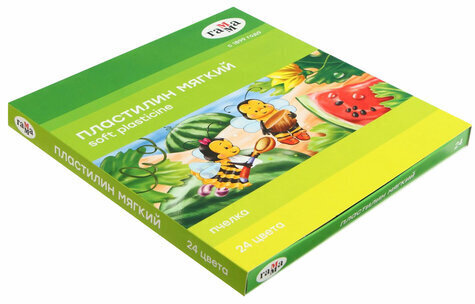 Пластилин восковой ГАММА "Пчелка", 24 цвета, 360 г, со стеком, картонная упаковка, 190820201