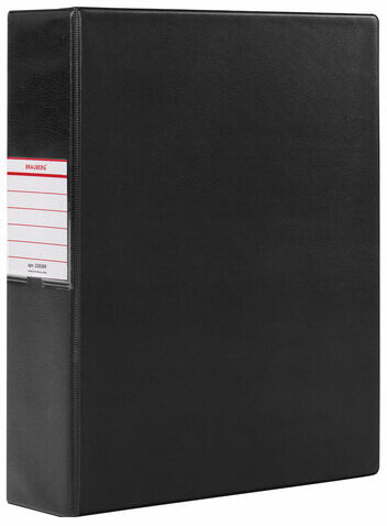 Папка на 2 кольцах BRAUBERG, картон/ПВХ, 75 мм, черная, до 500 листов (удвоенный срок службы), 228389