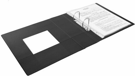 Папка на 2 кольцах BRAUBERG, картон/ПВХ, 75 мм, черная, до 500 листов (удвоенный срок службы), 228389