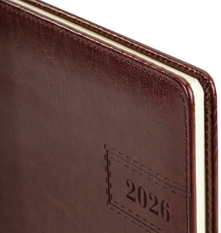 Еженедельник датированный 2026, БОЛЬШОЙ ФОРМАТ 210х297 мм, А4, BRAUBERG "Imperial", под кожу, коричневый, 117156