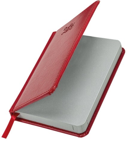 Ежедневник датированный 2026, МАЛЫЙ ФОРМАТ 100х150 мм, А6, BRAUBERG "Rainbow", под кожу, красный, 117256