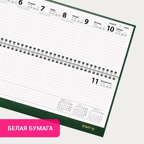 Планинг датированный 2026 300х130 мм, STAFF, гребень, обложка бумвинил, 64 л., зеленый, 117361