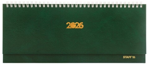 Планинг датированный 2026 300х130 мм, STAFF, гребень, обложка бумвинил, 64 л., зеленый, 117361