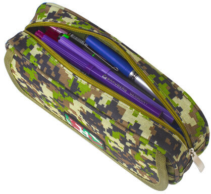 Пенал BRAUBERG для мальчиков, 1 отделение, органайзер, мягкий, "Military", зеленый, 21х5х9 см, 228990