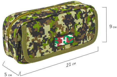 Пенал BRAUBERG для мальчиков, 1 отделение, органайзер, мягкий, "Military", зеленый, 21х5х9 см, 228990