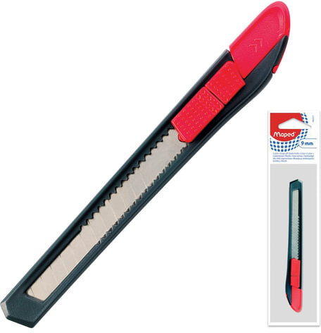 Нож канцелярский 9 мм MAPED (Франция) "Start", фиксатор, корпус черно-красный, европодвес, 92211