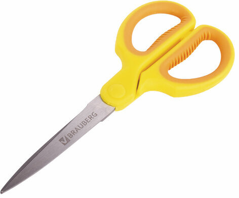 Ножницы BRAUBERG "Original", 155 мм, оранжево-желтые, ребристые резиновые вставки, 236450