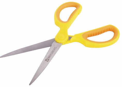 Ножницы BRAUBERG "Original", 155 мм, оранжево-желтые, ребристые резиновые вставки, 236450