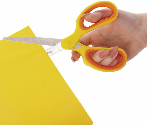 Ножницы BRAUBERG "Original", 155 мм, оранжево-желтые, ребристые резиновые вставки, 236450