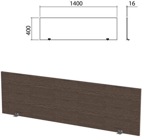 Экран-перегородка "Канц" 1400х16х400 мм, цвет венге (КОМПЛЕКТ С ФУРНИТУРОЙ)