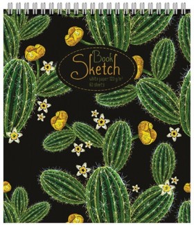 Скетчбук, белая бумага 120 г/м2, 170х195 мм, 60 л., гребень, фольга, выборочный твин лак, &quot;Кактус&quot;, 97743