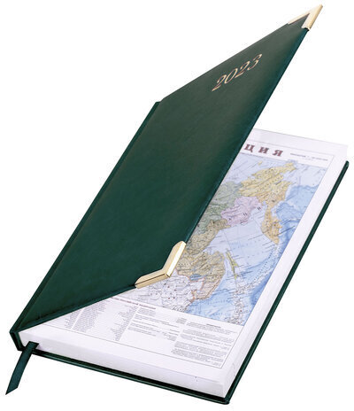 Ежедневник датированный 2023 А5 138x213 мм BRAUBERG "Senator", под кожу, зеленый, 114064