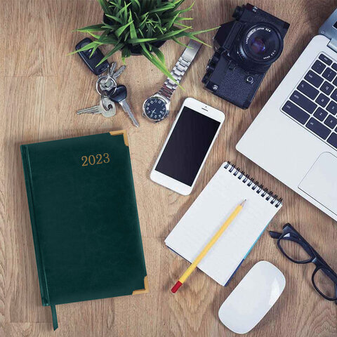 Ежедневник датированный 2023 А5 138x213 мм BRAUBERG "Senator", под кожу, зеленый, 114064