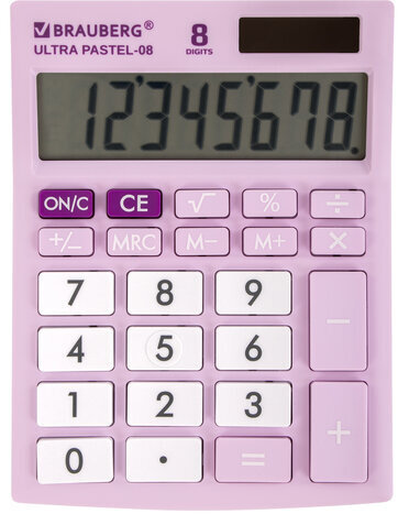 Калькулятор настольный BRAUBERG ULTRA PASTEL-08-PR, КОМПАКТНЫЙ (154x115 мм), 8 разрядов, двойное питание, СИРЕНЕВЫЙ, 250516