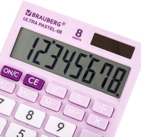 Калькулятор настольный BRAUBERG ULTRA PASTEL-08-PR, КОМПАКТНЫЙ (154x115 мм), 8 разрядов, двойное питание, СИРЕНЕВЫЙ, 250516