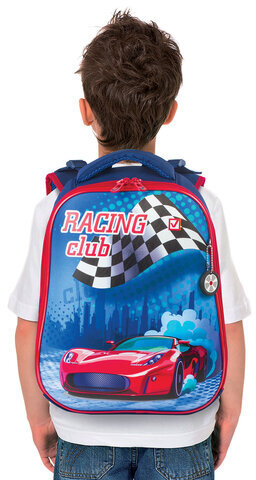Ранец BRAUBERG PREMIUM, 2 отделения, с брелоком, дополнительный объем, для мальчиков, "Гоночный клуб", 38х29х18 см, 227819