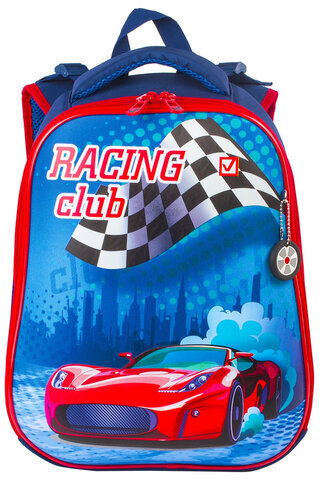 Ранец BRAUBERG PREMIUM, 2 отделения, с брелоком, дополнительный объем, для мальчиков, "Гоночный клуб", 38х29х18 см, 227819