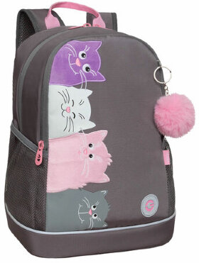 Рюкзак GRIZZLY школьный, анатомическая спинка, 2 отделения, для девочек, FRIENDS CATS, 38х28х18 см, RG-463-6/2