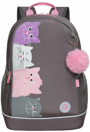 Рюкзак GRIZZLY школьный, анатомическая спинка, 2 отделения, для девочек, FRIENDS CATS, 38х28х18 см, RG-463-6/2