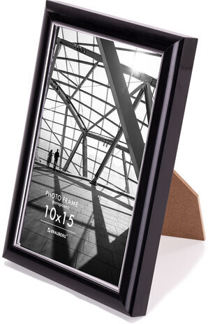 Рамка 10х15 см небьющаяся, багет 14,6 мм, пластик, BRAUBERG "Original Line", черная/серебро, 391233