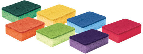 Губки бытовые MAXI, 3х10х7 см, КОМПЛЕКТ 6+1 шт., поролон/абразив, для посуды/уборки, COLOR, YORK, 30180