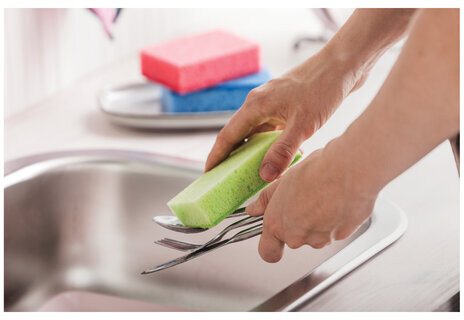 Губки бытовые MAXI, 3х10х7 см, КОМПЛЕКТ 6+1 шт., поролон/абразив, для посуды/уборки, COLOR, YORK, 30180