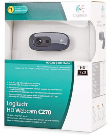 Веб-камера LOGITECH C270, 1/3 Мпикс., микрофон, USB 2.0, черная, регулируемый крепеж
