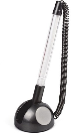 Ручка шариковая настольная BRAUBERG "Стенд-Пен", СИНЯЯ, пружинка, корпус черный, линия письма 0,5 мм, 141351