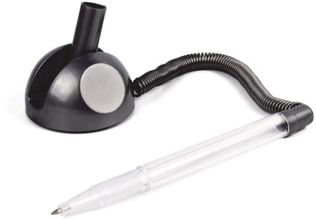 Ручка шариковая настольная BRAUBERG "Стенд-Пен", СИНЯЯ, пружинка, корпус черный, линия письма 0,5 мм, 141351