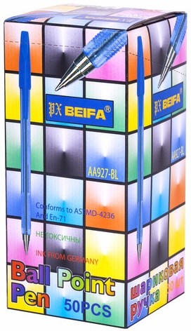 Ручка шариковая BEIFA (Бэйфа) 927, корпус тонированный синий, узел 0,7 мм, линия письма 0,5 мм, AA927-BL
