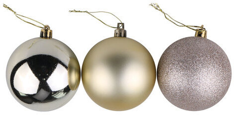 Шары ёлочные 6 шт., 6 см, "Trio", пластик, СВЕТЛОЕ ЗОЛОТО (глянец, матовый, глиттер), ЗОЛОТАЯ СКАЗКА, 590866