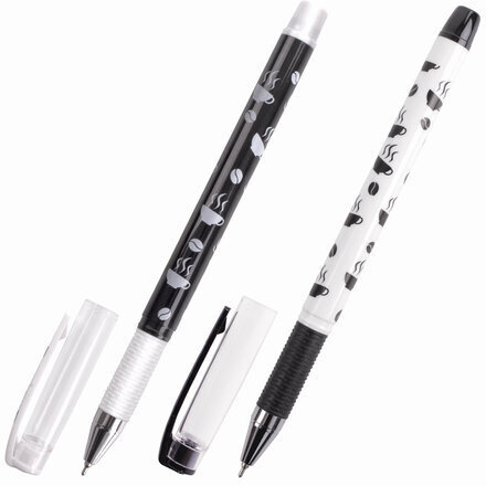 Ручка шариковая масляная с грипом BRAUBERG BLACK&WHITE Coffee, СИНЯЯ, игольчатый узел 0,7 мм, линия письма 0,35 мм, 142957, OBP321